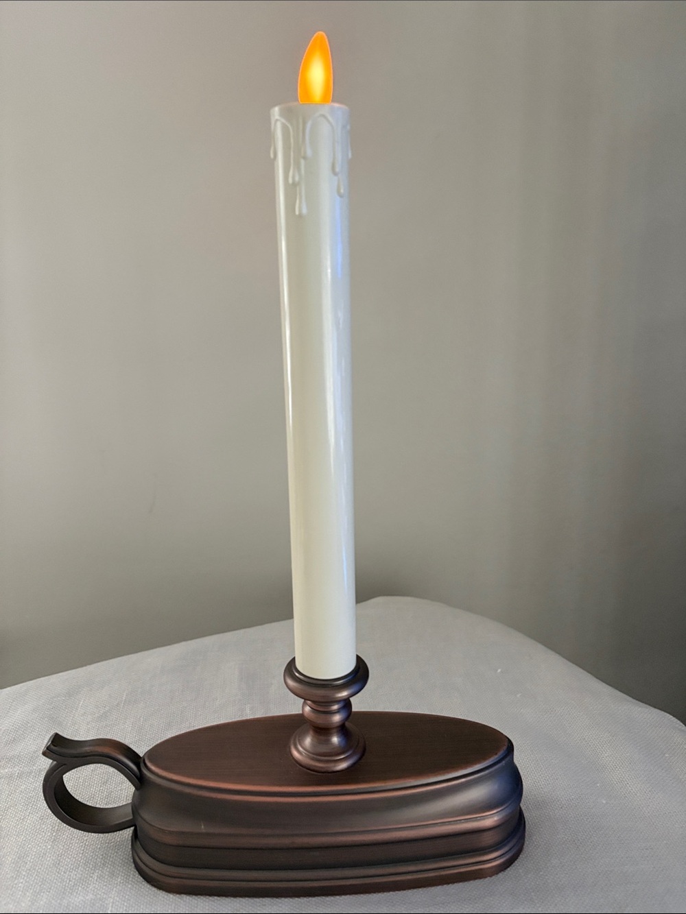 Luminara  Window Taper Candle 12" Moving Flame Bronze Tone Base with Timer - Picture 2 of 9